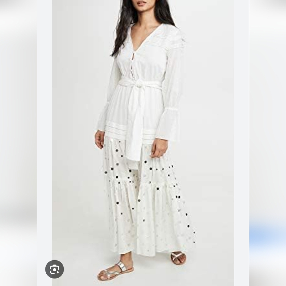 Women's White Maxi Dress with Polka Dot Skirt